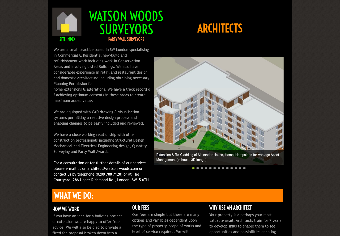 Current Watson Woods architecture page, captured at 1440 by 1000 pixels